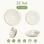 AmorArc Ceramic Dinnerware Sets with Pasta Bowls for 8, Handpainted Plates and Bowls Set with Rustic Terracotta Underside, Scratch Resistant Dishes Set, Dishwasher & Microwave Safe, 32 Pcs