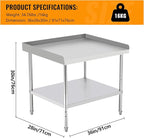 36x28x30 Inch Stainless Steel Equipment Grill Stand Table 400 Lbs Capacity NSF Certified with Adjustable Legs, 2" Edge Baffle, for Hotel, Home, Commercial Restaurant Kitchen