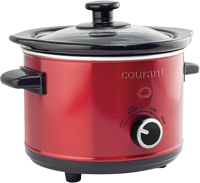 Courant Small Slow Cooker 1.6 QT, 3 Heat Settings, Removable Ceramic Pot" Easy Clean, Dishwasher Safe, Mini Slow Cooker, Red