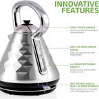 OVENTE Retro Electric Kettle, 1.7L Stainless Steel Tea Kettle, 1500W Fast Heating Hot Water Boiler with LED Indicator Light, Auto Shut-Off & Boil-Dry Protection, BPA-Free Teapot, Silver KS755BR