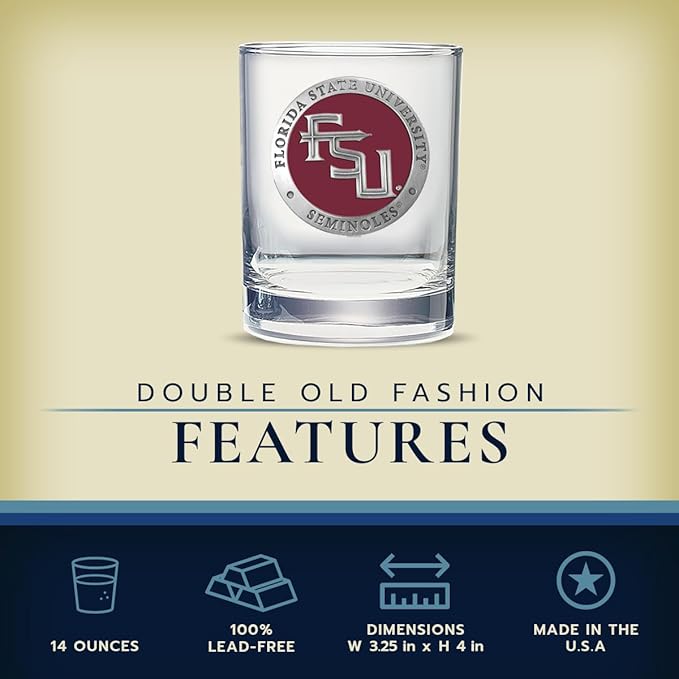 Heritage Pewter Florida State Double Old Fashion | Double Rocks Glass 14 OZ for Liquor | Expertly Crafted Pewter Glass