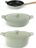 BergHOFF Ron 5Pc Enameled Cast Iron Cookware Set with Matching Lids for Starter Induction Pots and Pans for Slow Cooking Frying Safe Grip Handles, Green