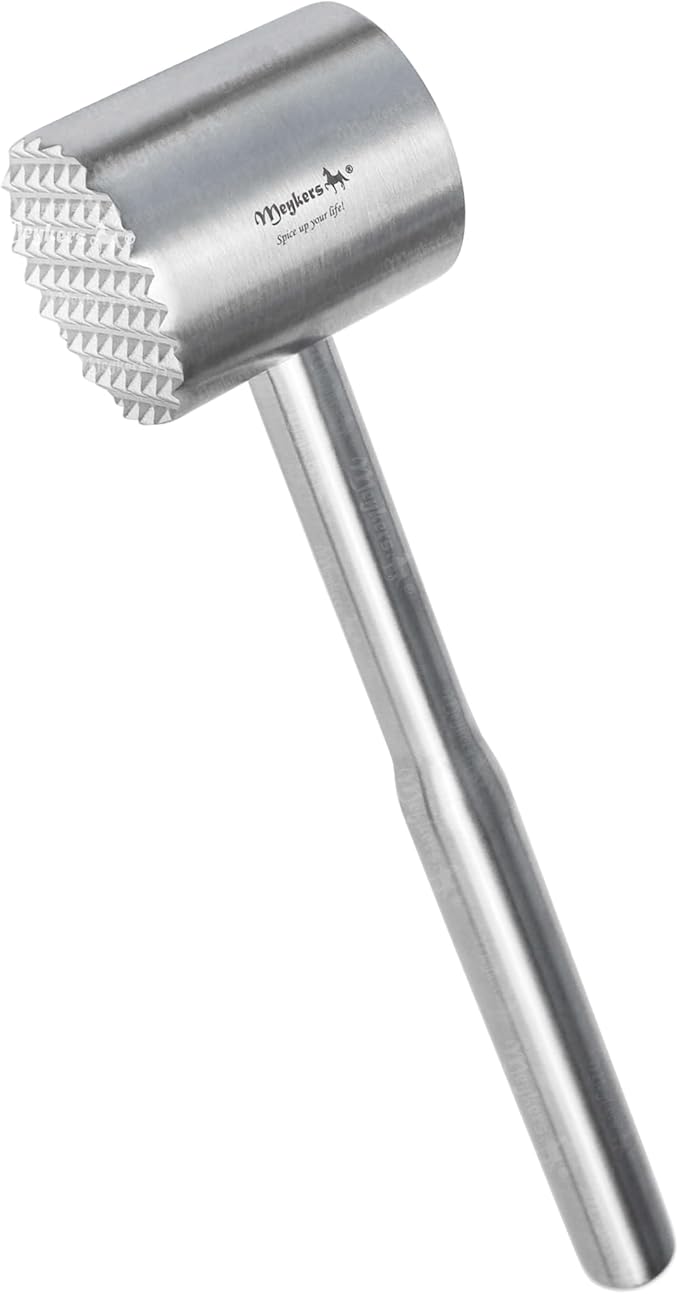 Meykers Meat Tenderizer Mallet | Dishwasher Safe | All 304 Stainless Steel | Perfect Weight | Meat Hammer Pounder Flattner Beater | for Steak Beef Chicken Pork | Kitchen Tool for Cooking