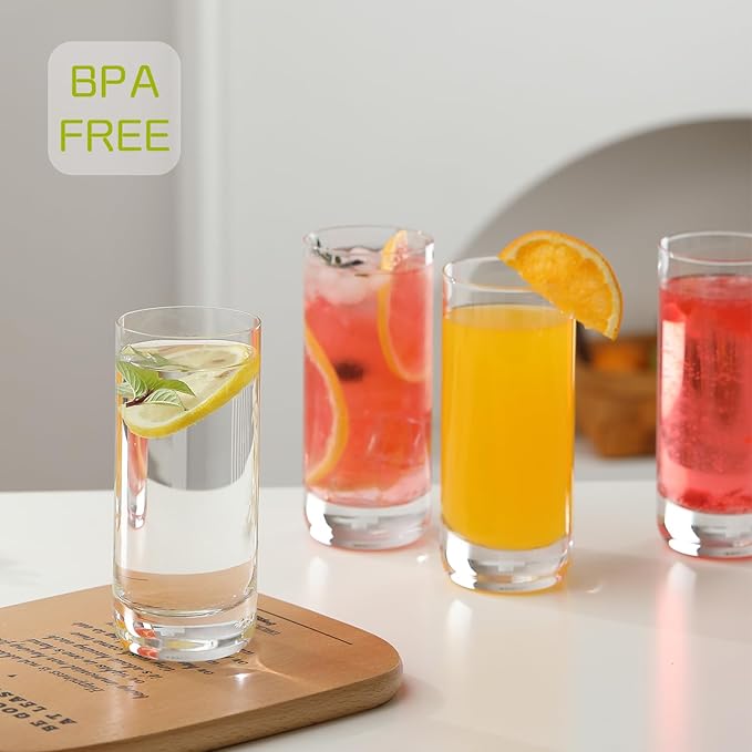 Drinking Glasses Set of 6, 13oz Crystal Highball Glasses, Clear Tall Glass Cups,Water Glass for Kitchen,Tom Collins,Juice,Whiskey,Mojito Cocktail Glasses for Bar Glassware,Gifts