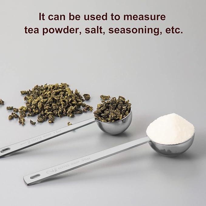 Premium Coffee Scoop Set, Set of 2, Metal Stainless Steel Long Handle Coffee Scoop, Measuring Coffee Spoons Contains 1 Tablespoon (15 ml) and 2 Tablespoons (30 ml) Spoon-Silver