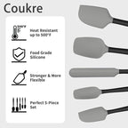 Coukre Silicone Spatula Set of 5,High Temperature Resistant, Food Grade Silicone, Dishwasher Safe, for Baking, Cooking (Gray)