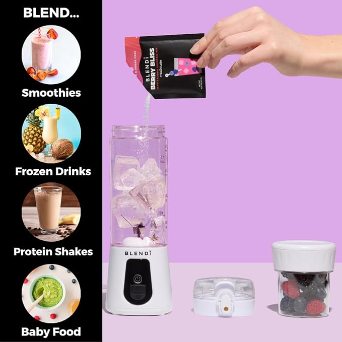 BLENDi Pro+ Portable Blender (17.5oz, White) – Powerful Ice Crushing 120W Motor, USB-C Rechargeable, Cordless Personal Blender Smoothies & Shakes – BPA-Free, Travel-Friendly