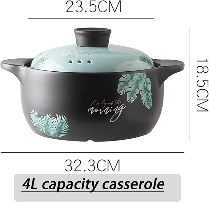 Ceramic Pot Clay Pot For Cooking Casserole Dish, 6L, Black, Earthenware, Ceramic, Round, With Lid