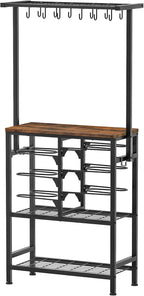 Pots and Pans Organizer Rack, Kitchen Bakers Rack, Multi-Tier Storage Shelf, Kitchen Island Table, Cooking Rack with Pots and Pans Storage, Rustic Brown and Black TPR60BF