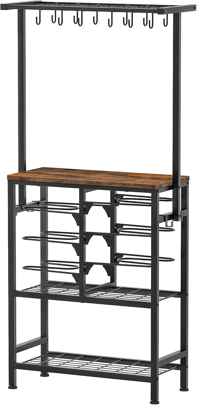 Pots and Pans Organizer Rack, Kitchen Bakers Rack, Multi-Tier Storage Shelf, Kitchen Island Table, Cooking Rack with Pots and Pans Storage, Rustic Brown and Black TPR60BF