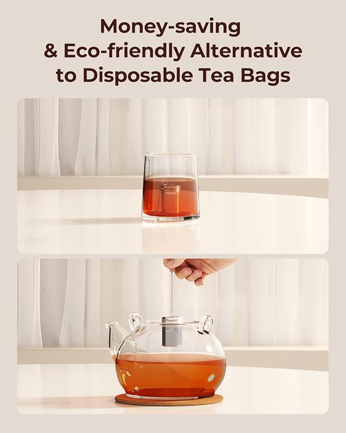 2 Pack Reinmoson Tea Strainers for Loose Tea, 1.58” x 2.2” Extra Fine Mesh Tea Infuser, 304 Stainless Steel & Threaded Lid, Loose Leaf Tea Steeper for Black Tea, Rooibos, etc