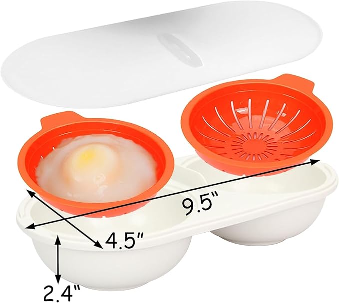 Microwave Egg Poacher 2 Eggs, Double Layer Egg Boiler for Microwave 2 Cavity Eggs Poacher Steamer Boiled Egg Cup Mold Microwave Boiled Eggs Maker for Egg Boiler Hamburg Sandwiches (Yellow+Accessories)