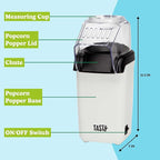 Tasty Hot Air Popcorn Popper, Healthy and Delicious Popcorn in Minutes, Fast and Easy-to-Use, Built-In Measuring Cup and Butter Warmer, 8 Cups, White