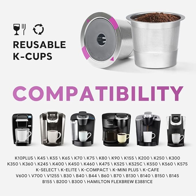 4 Pack Stianless Steel Reusable K Cup Coffee Pods Compatible for K eurig 1.0 & 2.0 Coffee Maker Refillable K-eurig Coffee Filter