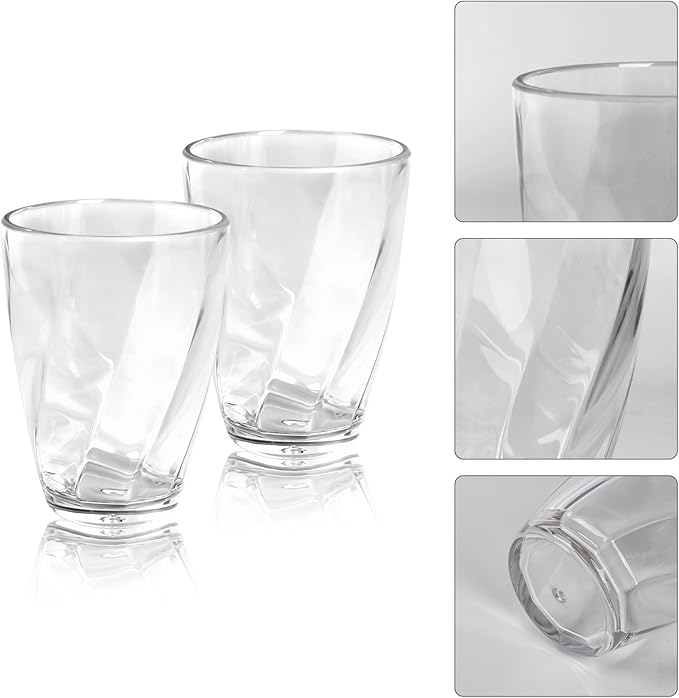 Topsky 12-ounce Plastic Water Tumblers | Set of 4 Transparent Unbreakable Drinking Glasses Clear Acrylic Reusable Juice Wine Cups for Home Picnic Party, Dishwasher Safe, Stackable