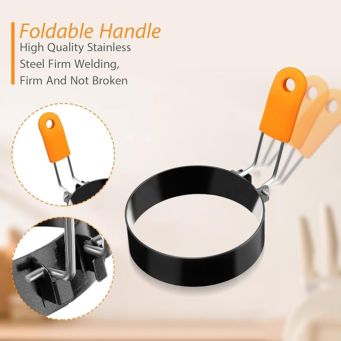 Yaomiao 12 Pcs Egg Rings for Frying Eggs Nonstick Pancake Mold Stainless Steel Egg Mold Portable Round Shaper with Handle for Cooking Griddle Camping Breakfast(3 Inch, 4 Inch, 6 Inch, 8 Inch)