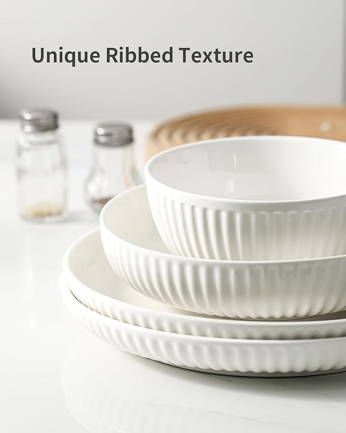 Ceramic Dinner Plates Set of 2,10 Inch,Microwave,Dishwasher and Oven Safe,Porcelain Dessert Plates for Pasta,Appetizer,Salad and Steak,Dishes Set for Kitchen,Scratch Resistant,Striped White