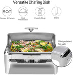 ROVSUN Chafing Dish Buffet Set, 9 Quart Roll Top Stainless Steel Chafer, NSF Rectangular Set with Food Pan, Water Pan and Fuel Holders, for Wedding, Parties, Banquet, Catering Events