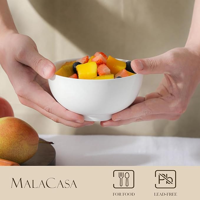 MALACASA Small White Ceramic Bowls Set of 8, 14 OZ Compact Dessert Bowls Rice Bowls Set, Ceramic Bowl for Ice Cream, Soup, Cereal, Side Dishes, Dishwasher & Microwave Safe