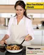 Pack of 2 Large Silicone Cooking Spoons, Heat Resistant Non Stick Kitchen Utensils with Wooden Handle, Ideal for Mixing, Stirring, Serving, Cooking(BLACK)