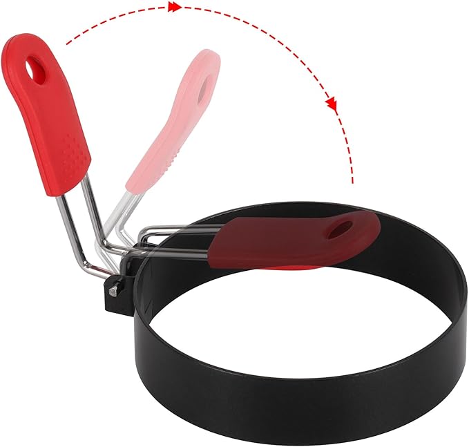 6 Pcs 3.5" Egg Rings with Silicone Handle, Round Pancake Mold with Silicone Oil Brush for Frying Eggs, English Muffins, Indoor Camping Breakfast Sandwiches