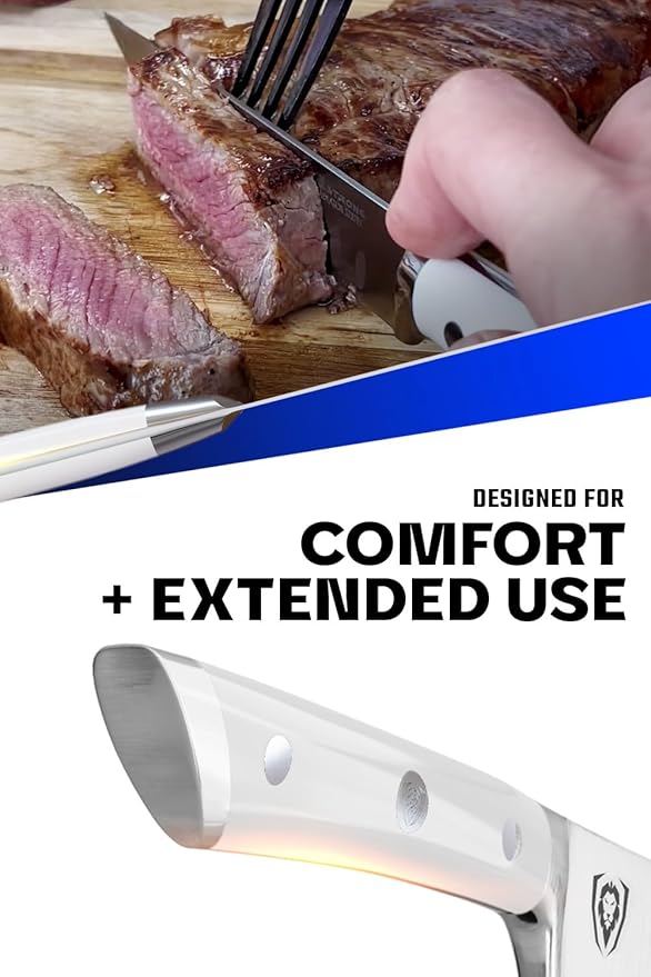 Dalstrong Steak Knife Set-4-5 Straight Blade Edge-Gladiator Series-Forged German High-Carbon Steel-w/Sheaths-Glacial White ABS Handle-Dinner Set Kitchen Knives