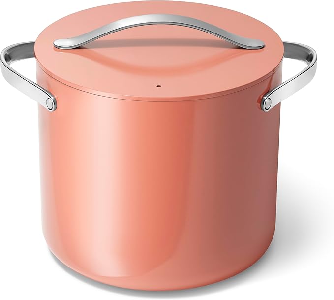 Caraway Stock Pot - 12 Qt Ceramic Coated With Lid - Free From Forever Chemicals - Large for Bigger Batches - Perracotta