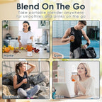 Personal Blender Wireless 24oz Cordless Mini 360 Watt Portable Blender-for Smoothies Freshly Squeezed Juices 6000mAh Self Cleaning and BPA Free Portable Juicer with 6 Sharp Blade Black Knight