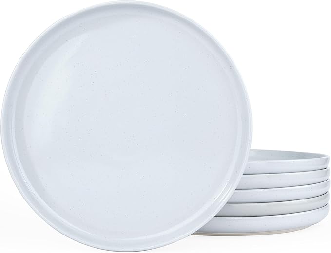 famiware Milkyway Dinner Plates, 10.24 inch Plates for 6, Stoneware Dessert Dish Set for Kitchen, Speckled Handmade Ceramic Plates, Microwave and Dishwasher Safe, Light Grey
