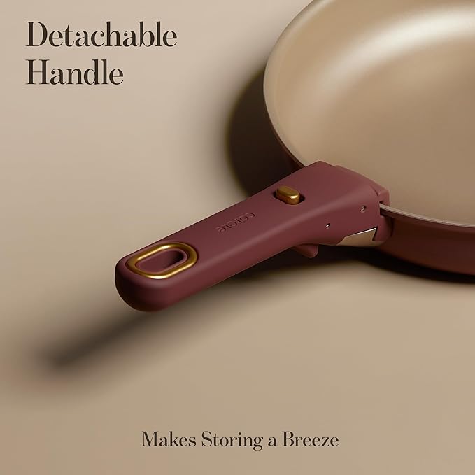 CAROTE 18Pcs Titanium Reinforced Nonstick Pots and Pans Set, Nonstick Cookware Set with Detachable Handle, Induction Kitchen Cookware Sets Removable Handles, Dishwasher Safe, Oven Safe, Red