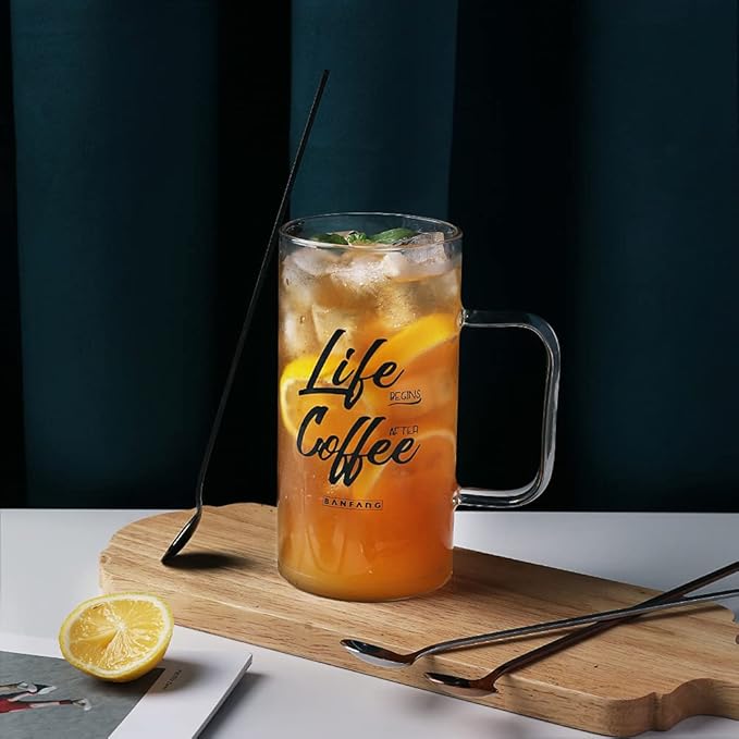 6 PCS 9.5-Inch Long Handle Ice Tea Spoons, Espresso Spoon, Coffee Spoon Set, 18/8 Stainless Steel Spoons for Cocktail Stirring, Mixing, Tea, Soup, Cappuccino, Sweejar(Black)