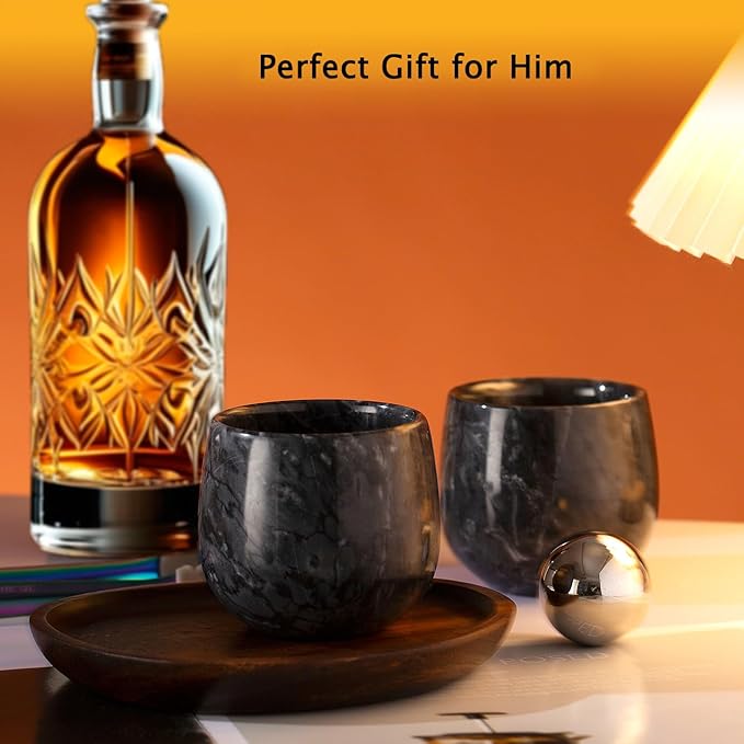 Marble Whiskey Glasses Set of 2, Bourbon Gifts for Men, Freezable Old Fashioned Bourbon Drinking Glass, Christmas Anniversary Birthday Gifts