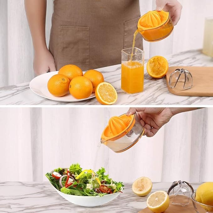 Citrus Lemon Orange Juicer, Manual Hand Squeezer with Built-in Measuring Cup and Strainer, 8OZ (Yellow)