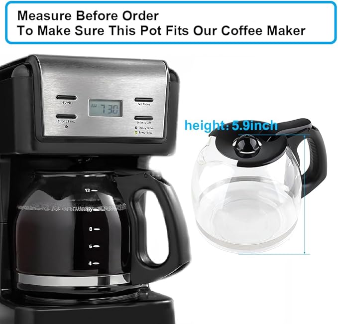 Replacement Parts Universal 12-Cup Glass Carafe, Compatible with Mr. Coffee，Sumbeam，Oster Coffee Makers