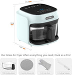 BOSWELL Glass Air Fryer, 7.6QT with Transparent Fry Bowl, Circulating Heating, Temperature Control, Stainless Steel Air Fryer Roast, Dishwasher Safe (Green)