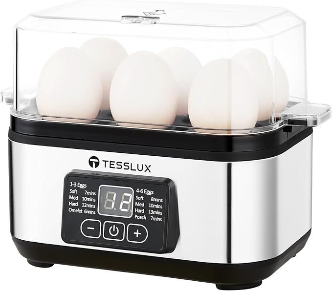 Electric Rapid Egg Cooker, 6 Egg Capacity for Hard Boiled Eggs, Poached Eggs, Scrambled Eggs, or Omelets Maker with Auto Shut Off