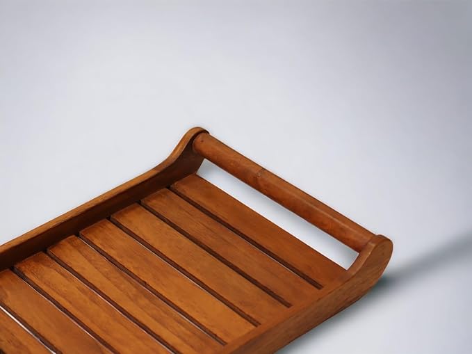 Large Teak Wood Serving Tray for Home, Kitchen, Breakfast, Restaurant, Office Organizer, Dining Table | Premium wooden Trays |15*10*2.25 Inches | Handmade in India