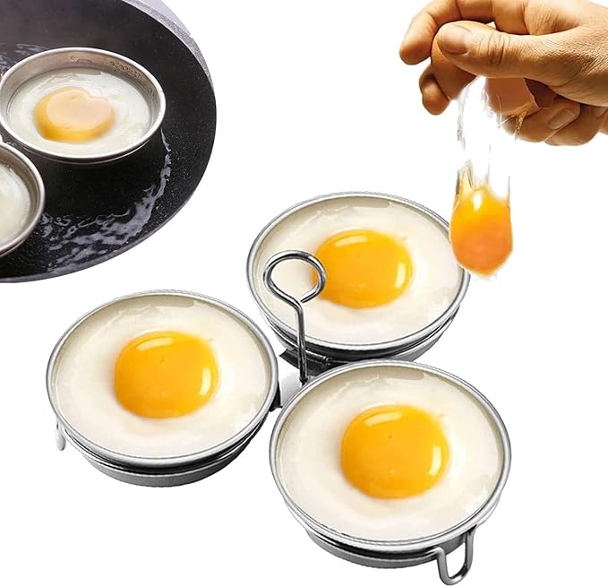 Stainless Steel Egg Poacher, Perfect Poached Egg Maker, Round Egg Cooker Rings For Breakfast Cooking Tool 3 Poached Egg Cups