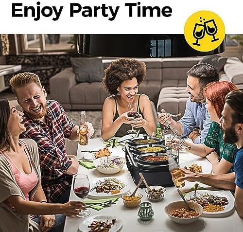 3 * 1.5 Quarts Triple Slow Cooker, Buffet Server & Warmer with 3 Removable Ceramic Pots, 3 Adjustable Temp Settings & 3 Metal Lid Rests, Stainless Steel, Black