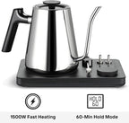 Lafeeca DJ Electric Gooseneck Kettle for Pour Over Coffee & Tea - Water Boiler - Turntable Design - Quick Heating & Temperature Control - Stainless Steel