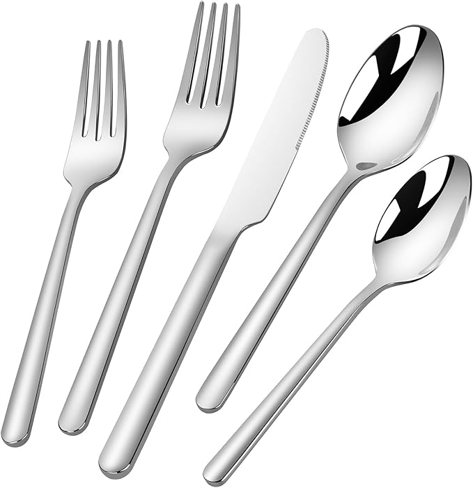 60 Piece Heavy Duty Silverware Set for 12, 18/10 Stainless Steel Flatware, Cutlery Set Modern Design, Dishwasher Safe for Kitchen, Home, Wedding, Party