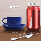 homEdge Premium Espresso Shot Cups and Saucers Set with Espresso Stainless Steel Spoons - 2.5 oz, Set of 4, Navy