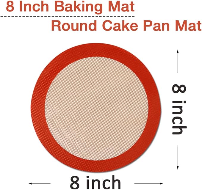 8 Inch Round Silicone Baking Mat, Set of 3 Reusable Silicone Baking Mats, Silicone Mat for 8 Inch Cake Pan, Silicone Mat for Baking Cake, Pizza, Pie, Bread, Macaron (Red, Blue, Grey)