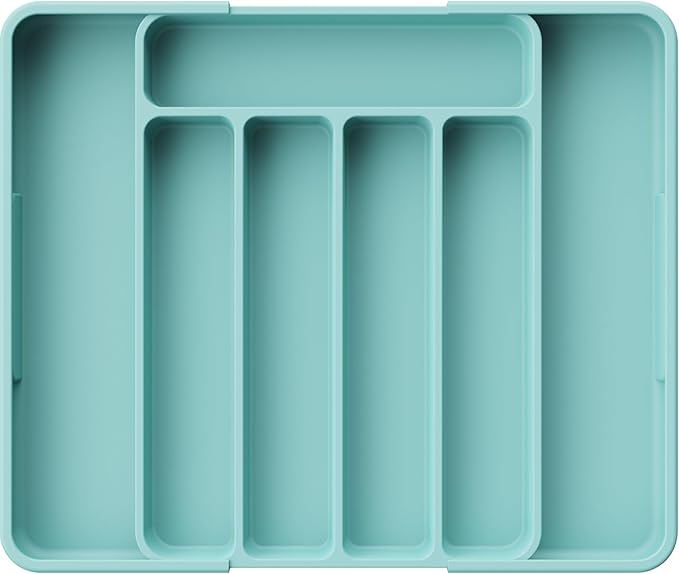 Kitsure Cutlery Drawer Organiser for Kitchen - Adjustable Cutlery Tray for Effortless Utensil Sorting, Versatile Kitchen Storage & Organisation Solution, 12.13" x 1.54" x 8.07"~13.90", Green