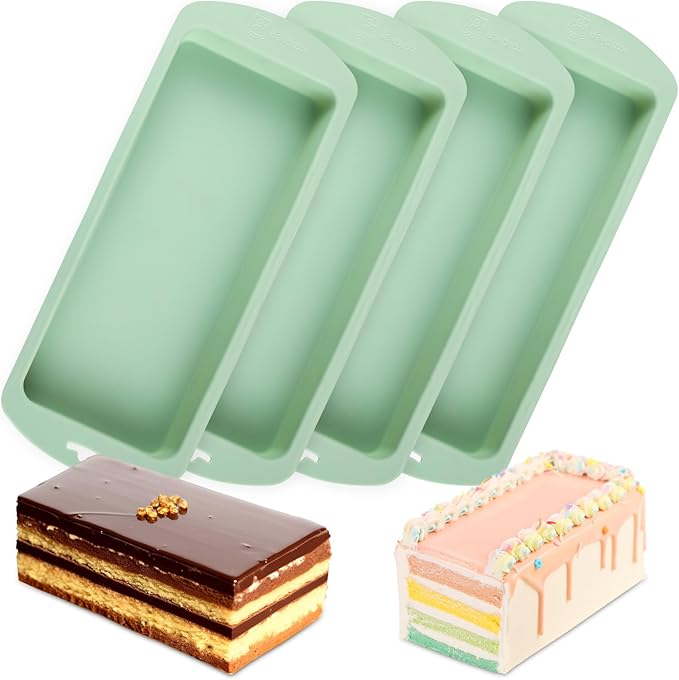 4Pcs Layer Cake Pans Set, 10 Inch Rectangle Rainbow Cake Baking Pans,Silicone Cake Molds for Mousse Pizza Vegetable Pancake
