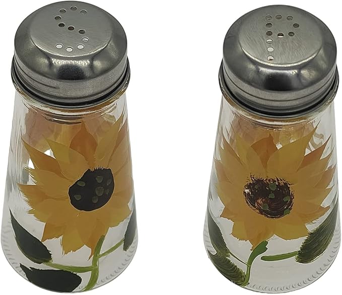 Hand Painted Salt and Pepper Shaker Set with S and P Stainless Lids (2, Sunflowers)