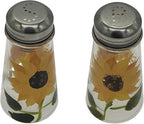 Hand Painted Salt and Pepper Shaker Set with S and P Stainless Lids (2, Sunflowers)