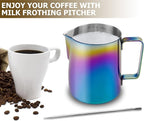 CAMKYDE Stainless Steel Milk Frothing Pitcher 12 oz, Espresso Steaming Pitcher with Decorating Pen for Espresso Machines, Cappuccino, Latte Art (Colour)