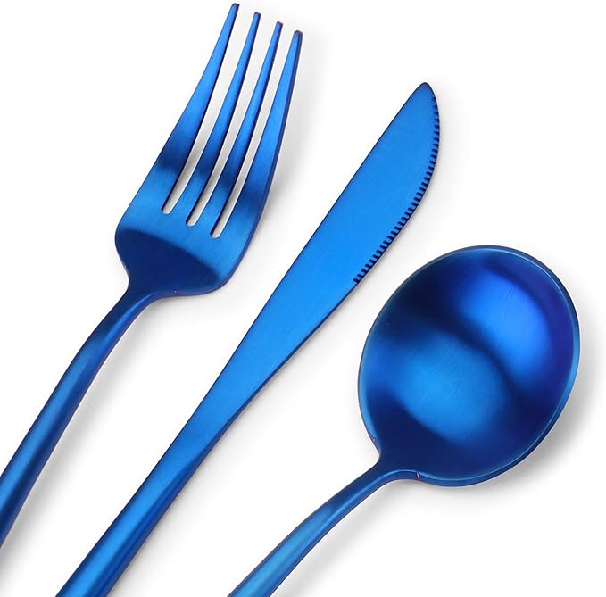 SHARECOOK Matte Blue Silverware, 20-Piece Stainless Steel Satin Finish Flatware Service for 4, Kitchen Utensil Set, Tableware Cutlery for Home and Restaurant