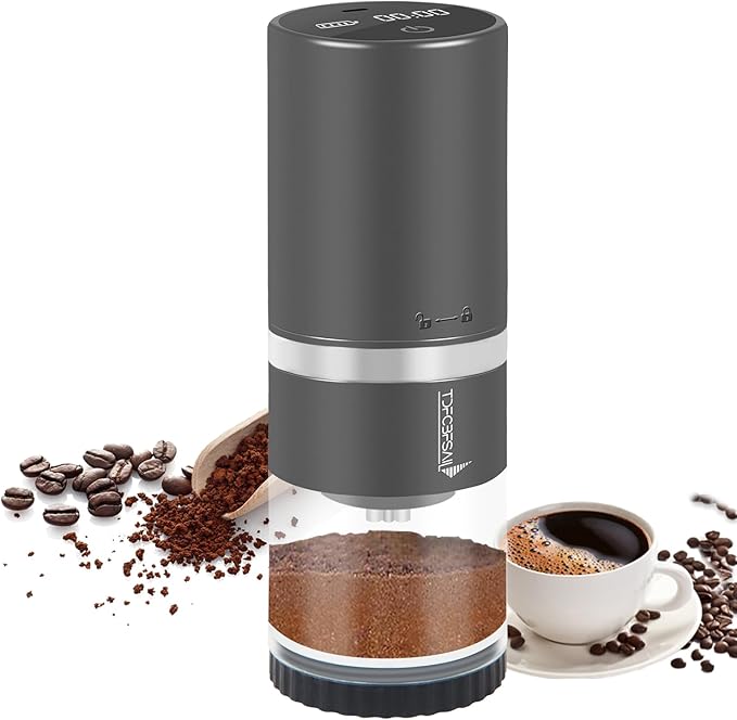 Portable Electric Coffee Grinder Stainless Steel Conical Burr Coffee Grinder with 45 Adjustable Settings Rechargeable Coffee Bean Grinder with LED Display for Home, Travel, Camping, Office-Titanium